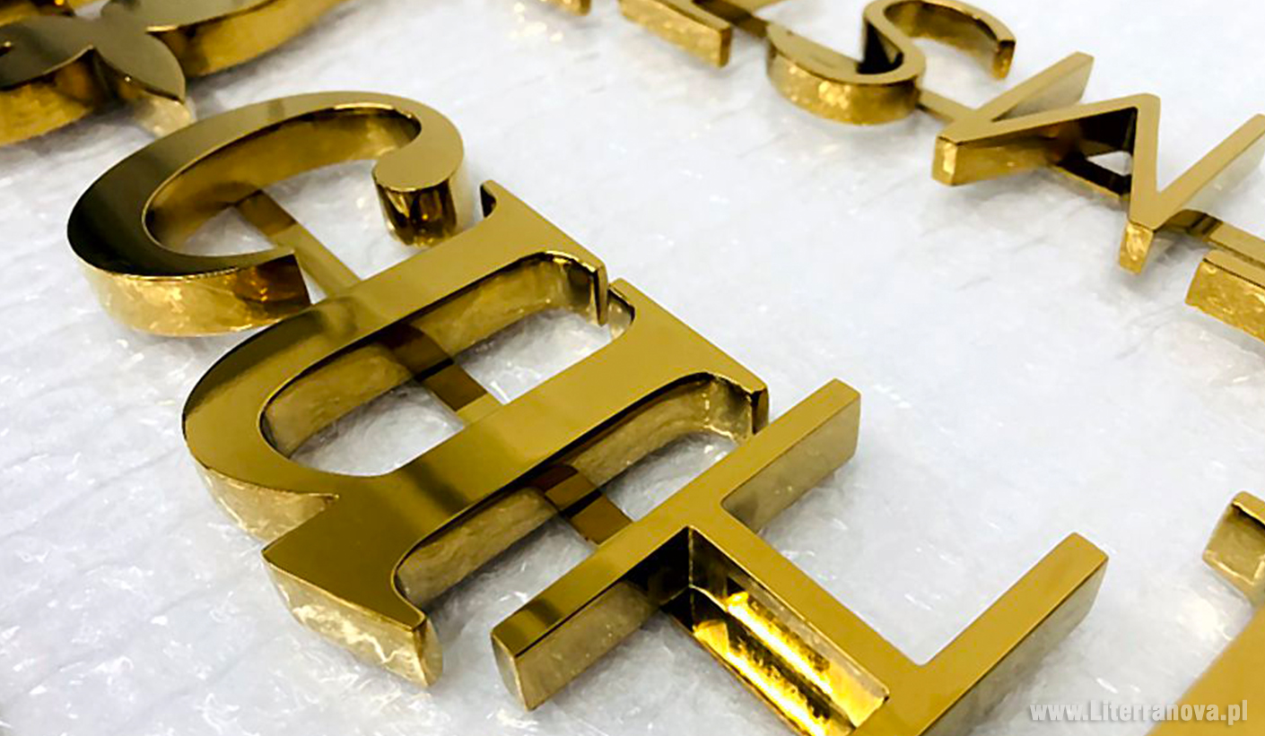 Litery 3D złote i srebrne - metal, stal nierdzewna, mosiądz, miedź.